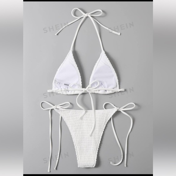 NEW Shein - Mono Bikini Set Smocked Micro Triangle Bra & Tie Side, Medium - Picture 2 of 9